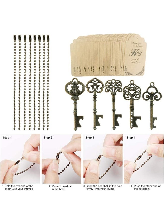 WODEGIFT 50pcs Bottle Opener,Wedding Favors Vintage Skeleton Key Bottle Opener,Key Bottle Openers with Escort Tag Cards and Key Chains Wedding Gifts for Guest（Bronze,5 styles） - Image 2